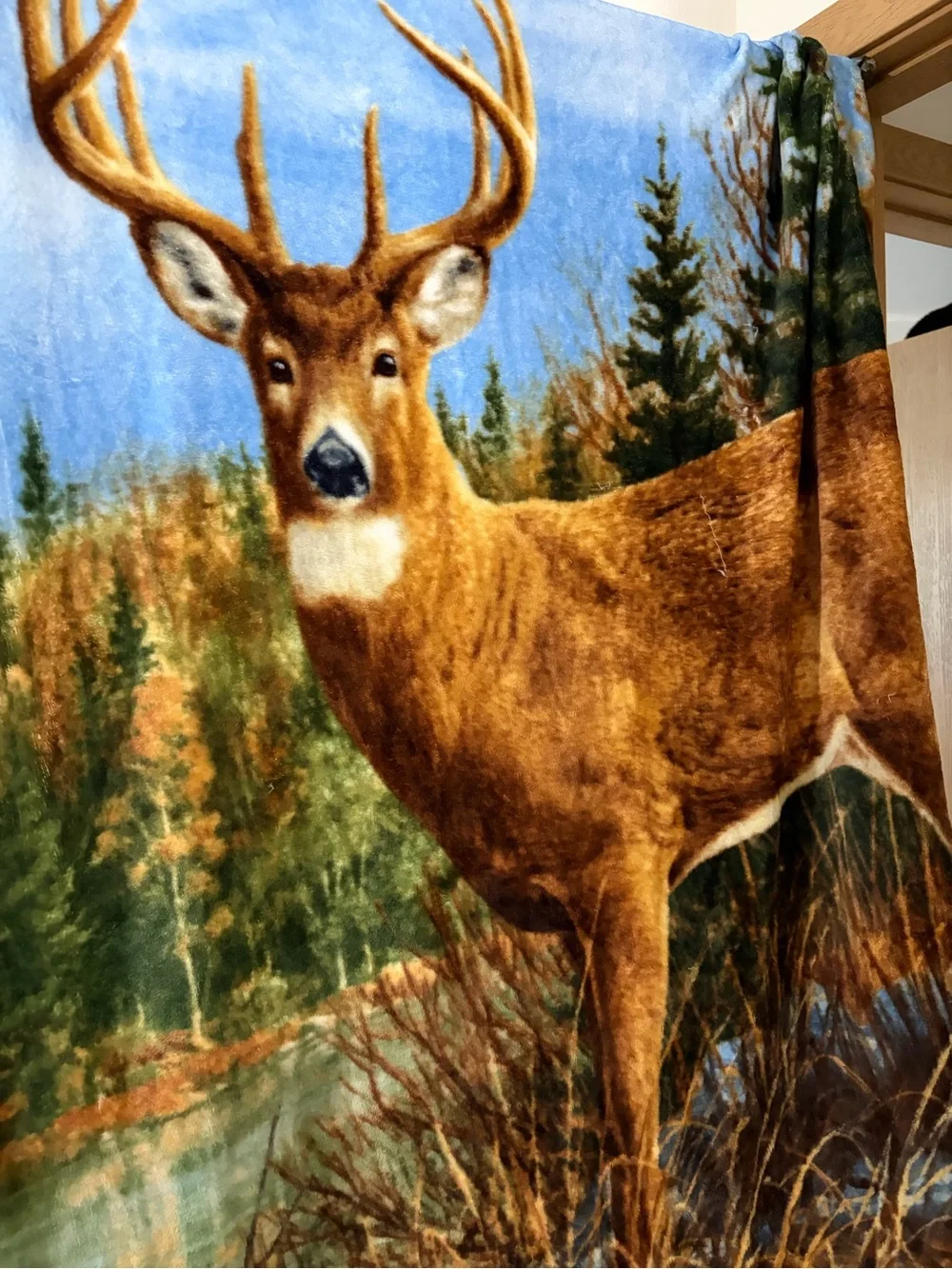 Rustic Deer Buck Plush Fleece Throw Blanket Cabin Lodge Wildlife